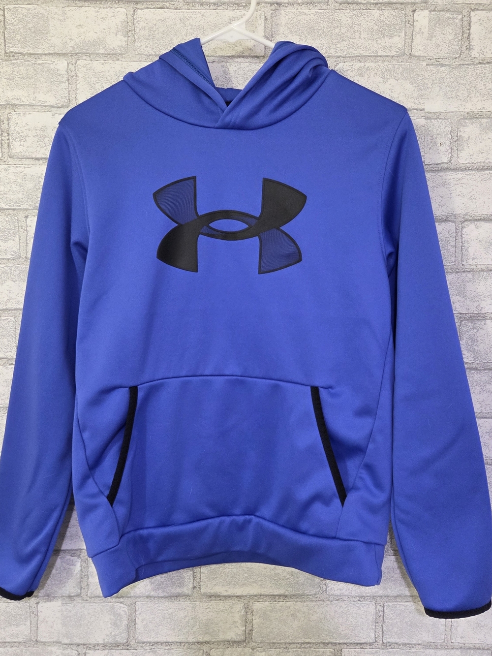 Under Armour Fleece Big Logo Blue Pullover Hoodie with Black Logo